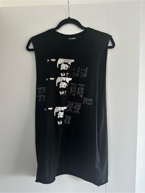 Raf Simons Black Graphic Muscle Tank with White Print